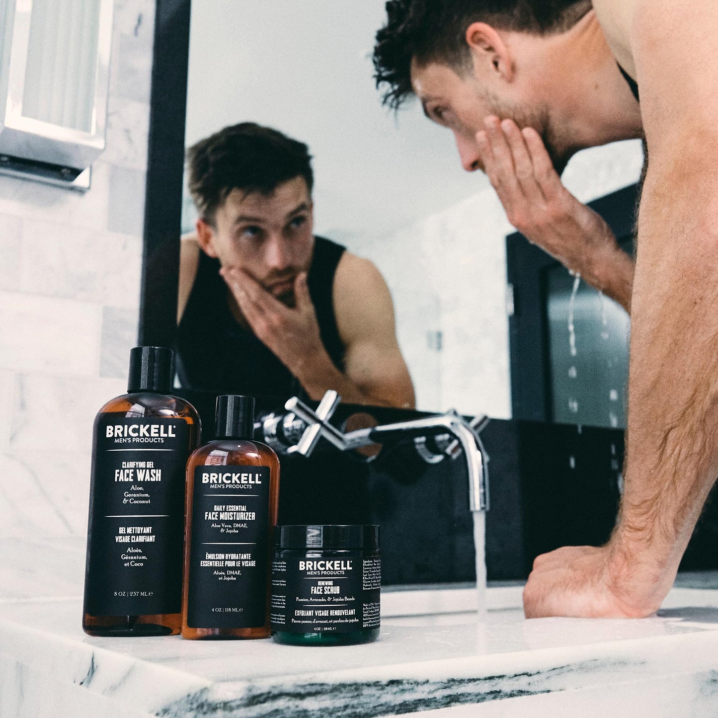 Brickell Men's Products Daily Advanced Face Care Routine I, Gel Facial Cleanser Wash, Face Scrub, Facial Moisturizer Lotion, Natural and Organic Men's