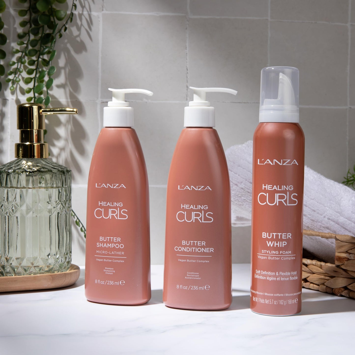 L'ANZA Healing Curls Trio Hair Kit, Curly Hair Shampoo and Conditioner with Curl Defining Styling Foam in a Gift Box, Luxury Hair Care Kit for Curly