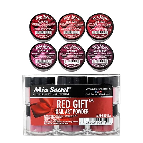 Mia Secret Red Gift Nail Art Powder - 6 Piece Collection - 1/4 Ounce Each