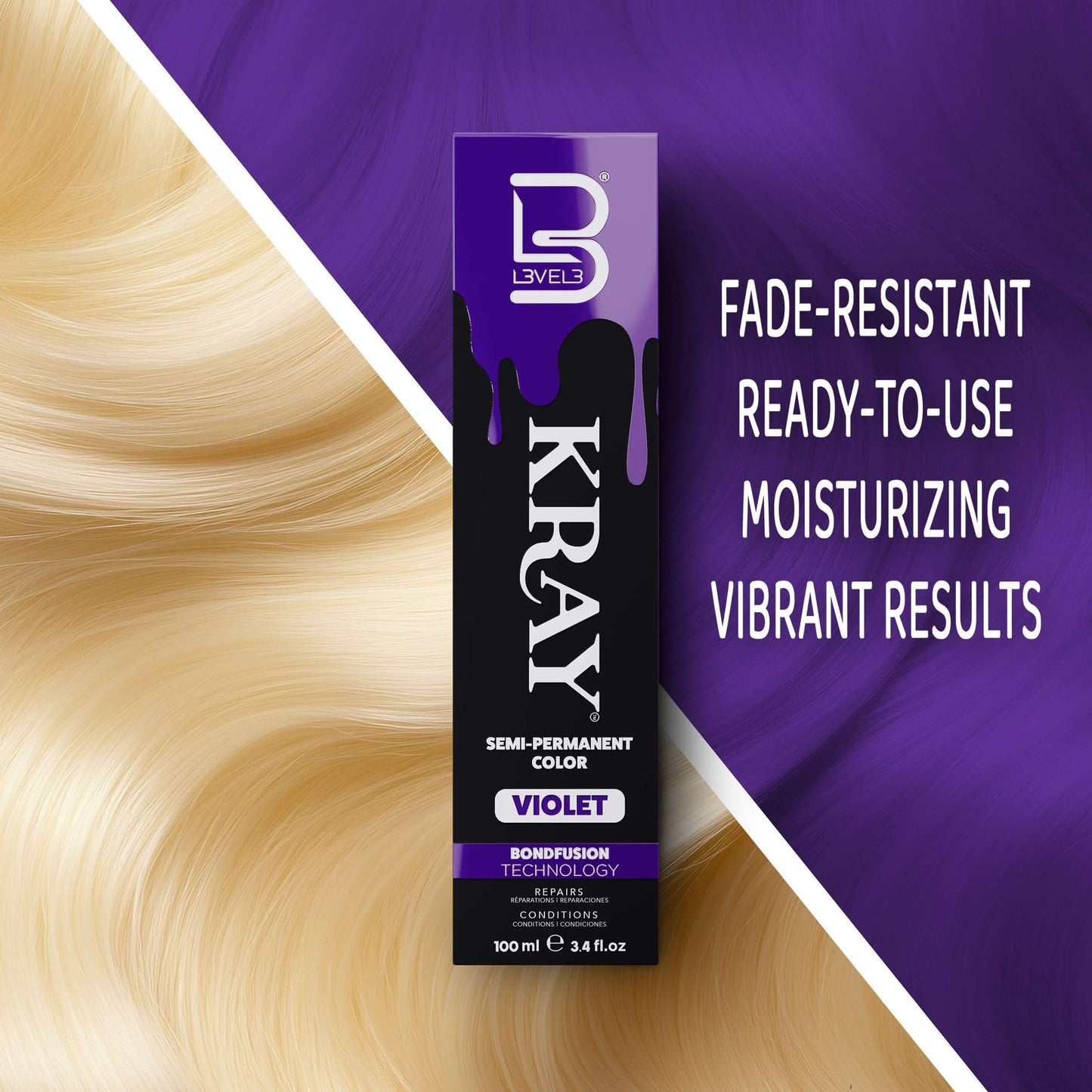 L3 - Level 3 Kray Semi Permanent Hair Color - Semi Permanent Hair Dye with Aloe Vera - Violet Beauty & Personal Care L3