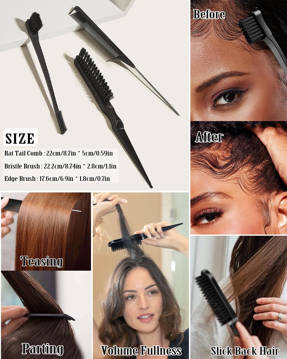 Slick Back Hair Brush & Hair Wax Stick Set - Frizz Control & Flyaway Smoothing - Sleek Ponytails, Buns, Edges - Styling Cream/Gel/Balm/Pomade Stick Beauty and Personal Care Samnyte