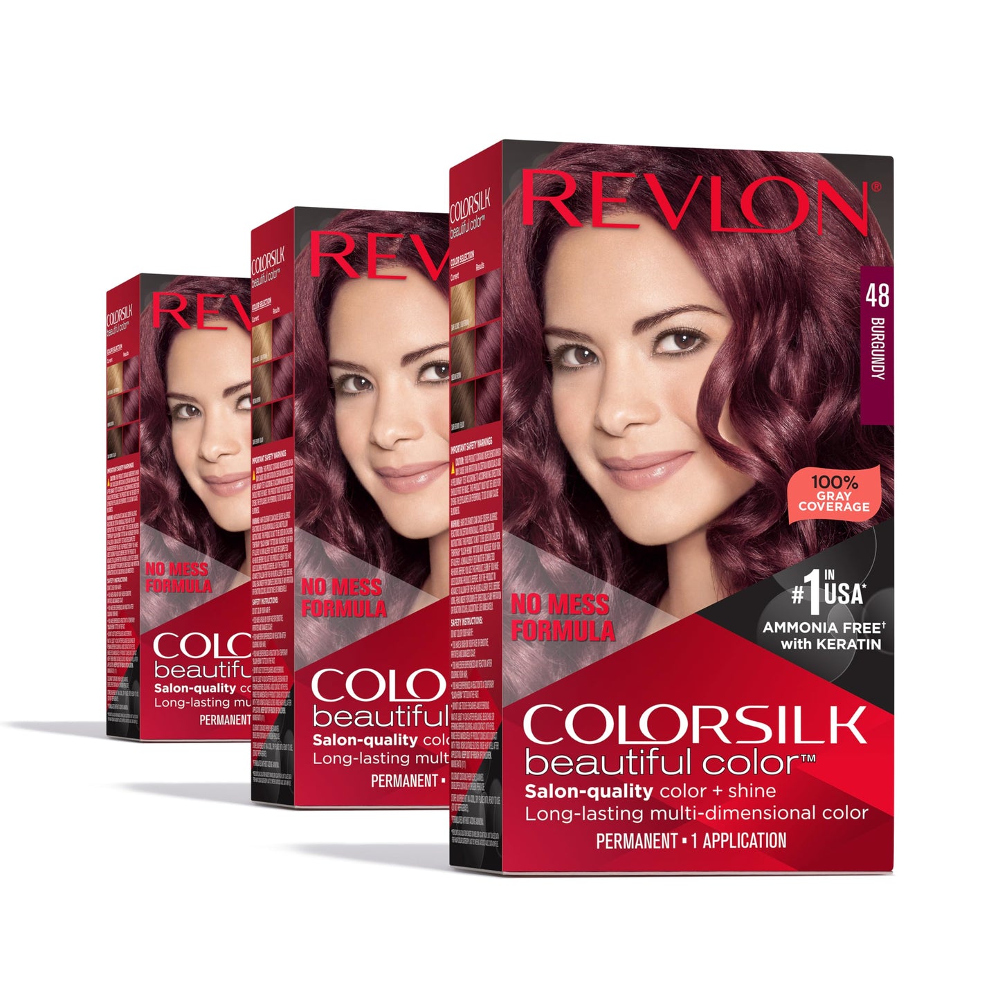 Revlon Colorsilk Beautiful Color Permanent Hair Color, (OLD VERSION) 48 Burgundy (Pack of 3)