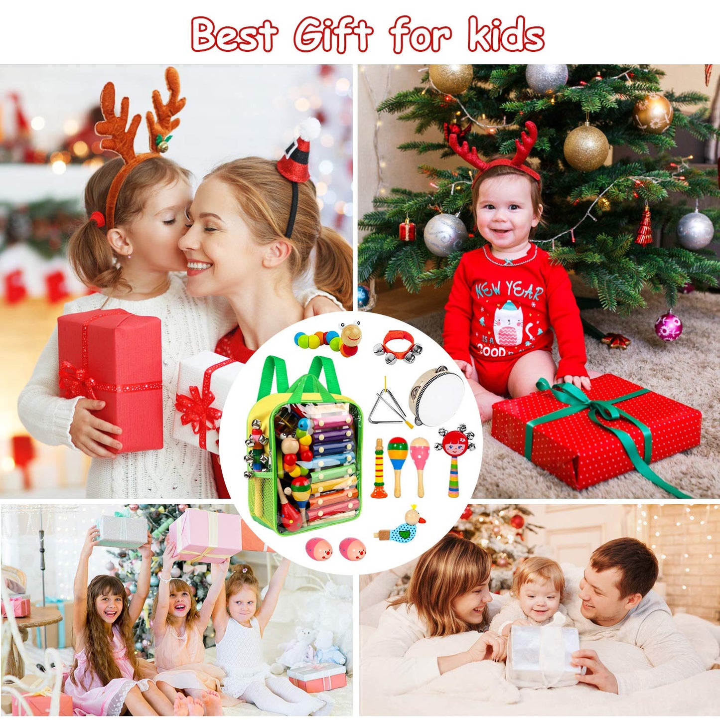 Kids Musical Instruments Set – 33PCS Wooden Percussion Toys with Tambourine & Xylophone, Educational Music Kit for Preschool Boys & Girls