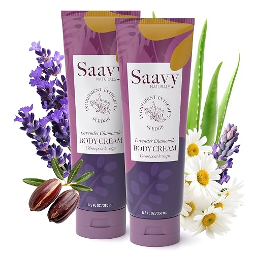 Saavy Naturals Deeply Hydrating Body Cream for Dry Skin - Nourishing Shea Butter, Plant-Based & Sustainably Sourced - Lavender Chamomile - 8.5 fl oz