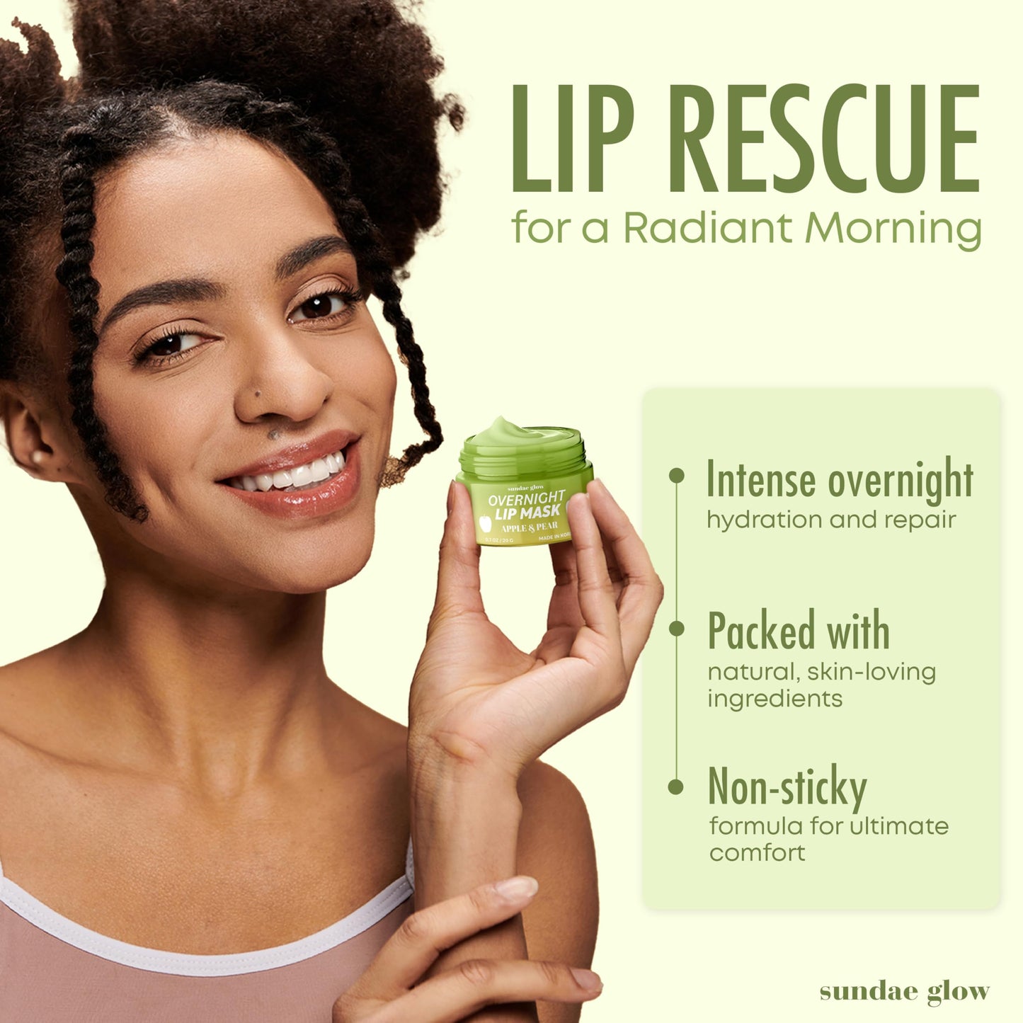 Sundae Glow Apple & Pear Lip Mask Overnight Treatment - Dermatologist Tested, Korean Skin Care - Deep Moisture & Lip Hydration Repair with Shea Butter