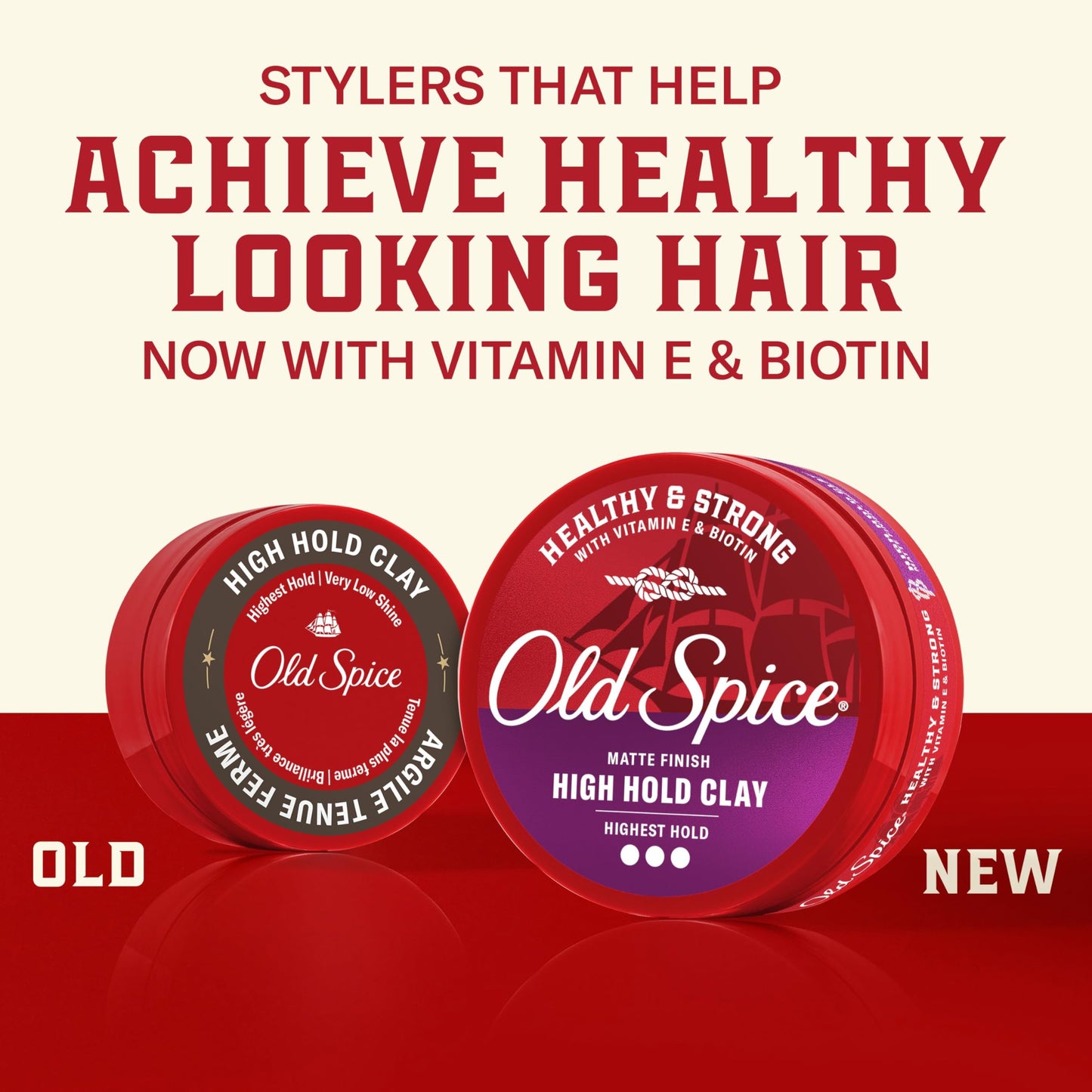 Old Spice Mens Hair Clay, Healthy & Strong with Vitamin E & Biotin, Mens Hair Styling Clay, High Hold, Matte Finish, 2.22 oz