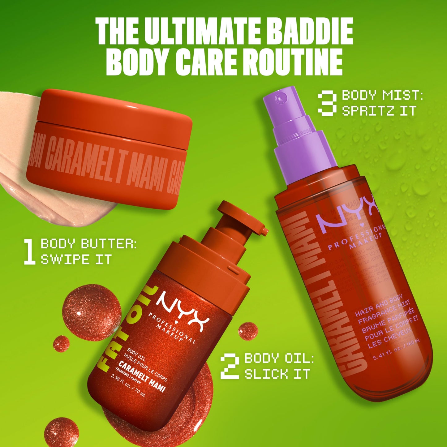 NYX PROFESSIONAL MAKEUP Fat Oil Fragrance Mist Perfume in Caramelt Mami, Caramel Scented Long Lasting Hair & Body Spray With Brown Sugar & Pistachio
