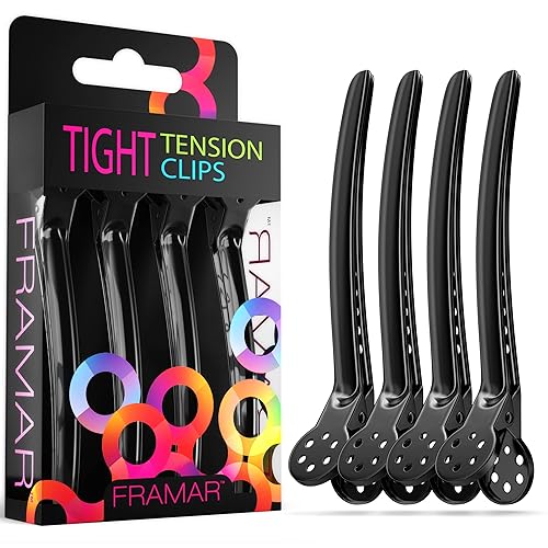 Framar Black Tight Tension Clips For Hair - Set of 4 Professional Hair Clips - Metal Hair Clips for Styling, Stylist Supplies, Hairclips, Hairstylist