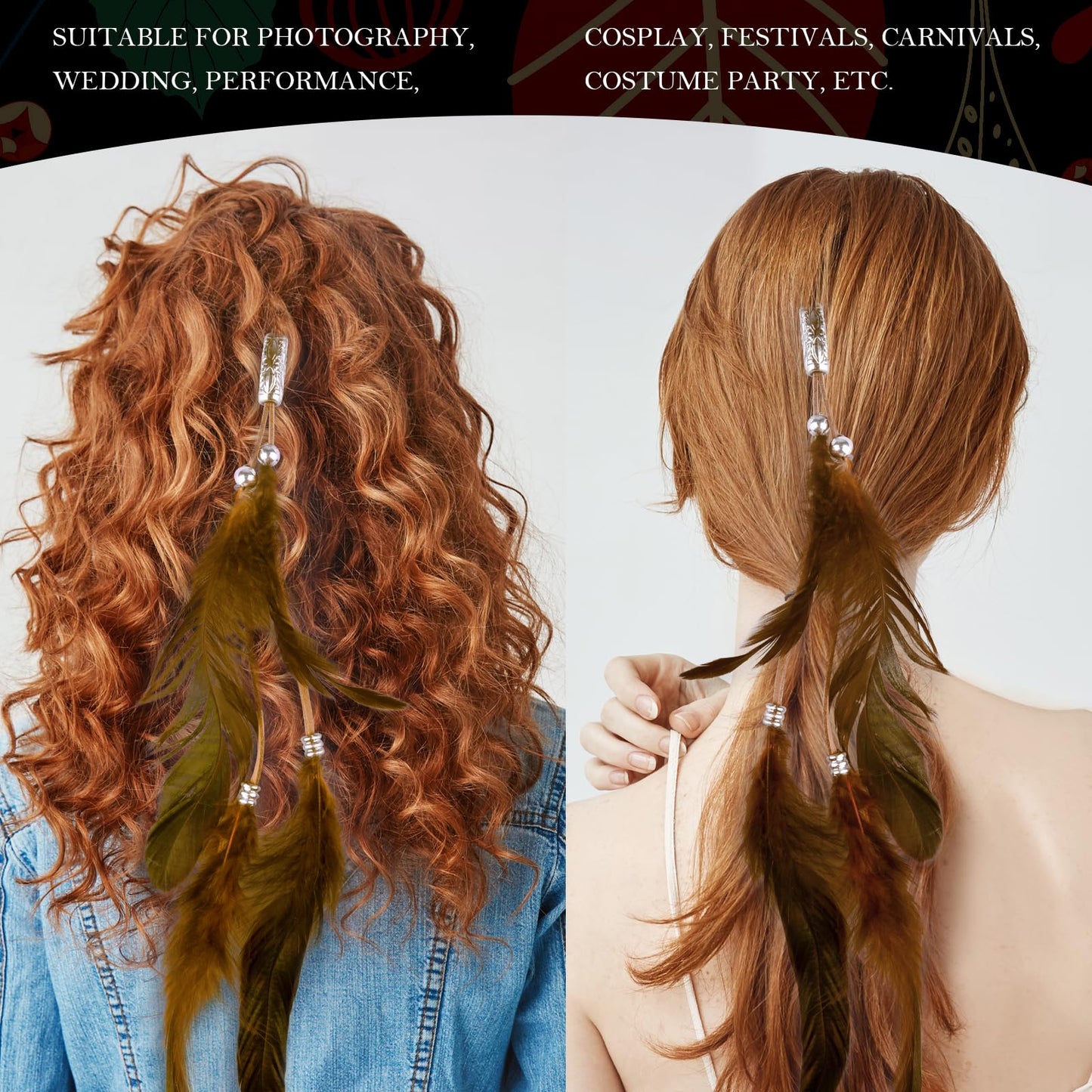 ICYANG Women Feather Hair Clips, Handmade Boho Hippie Hair Extensions with Clip Comb DIY Accessories Hairpin Headdress, Set of 3