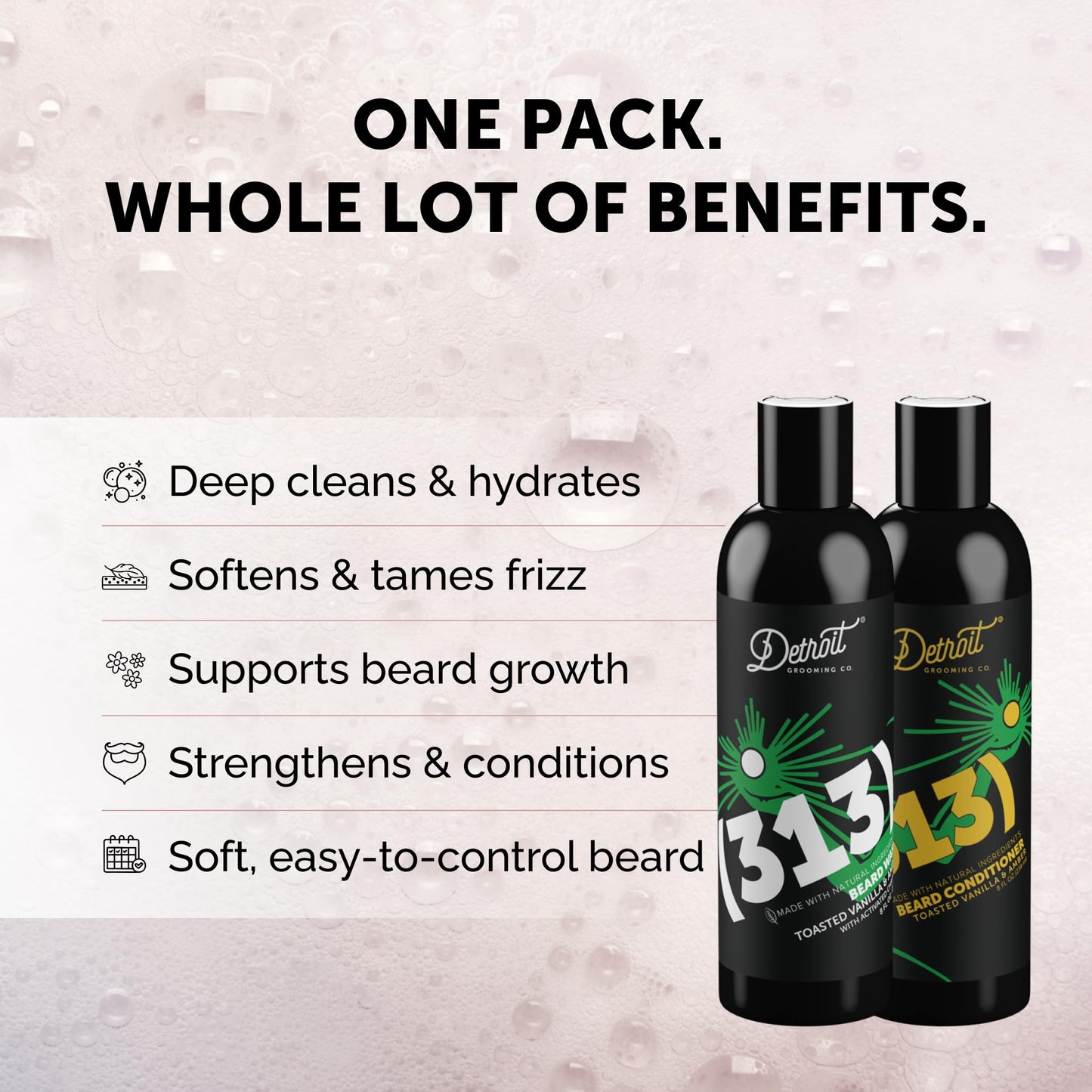 Detroit Grooming Co. Beard Wash and Beard Conditioner - Men's Kit - Softens, Strengthens, Moisturize, Infused w/Argan Oil, Apple Extract, & Aloe Vera