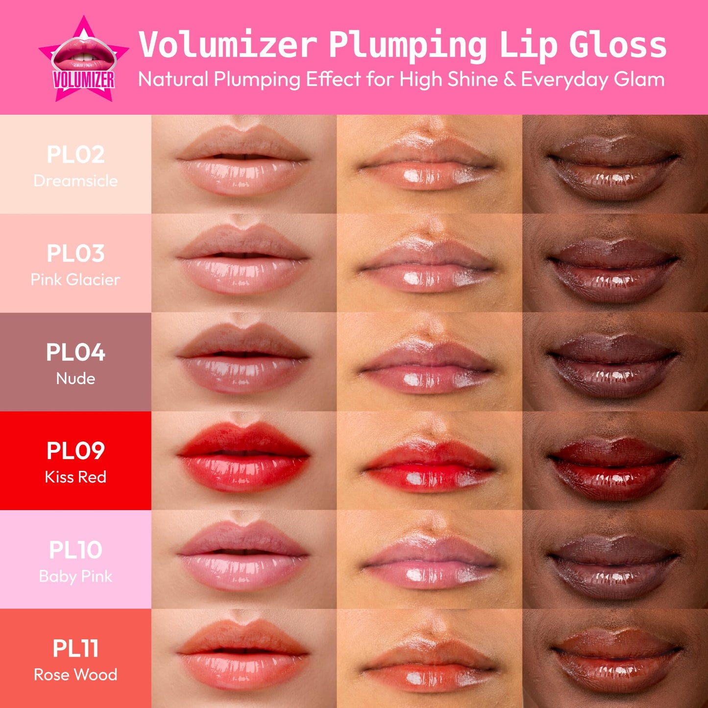Ruby Kisses Hyaluronic Lip Gloss, High-Shine Volumizing Plumping Hydrating
