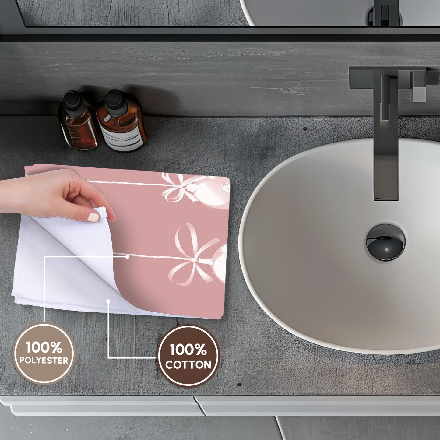 3D Rose White Ornaments Pink Christmas-Holiday Inspirations TWL_39369_1 Towel, 15" x 22"