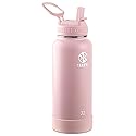 Takeya Actives 32 oz Water Bottle with Straw Lid - Double Wall Stainless Steel Insulation - Dishwasher Safe & BPA-Free - Removable Bumper - Blush