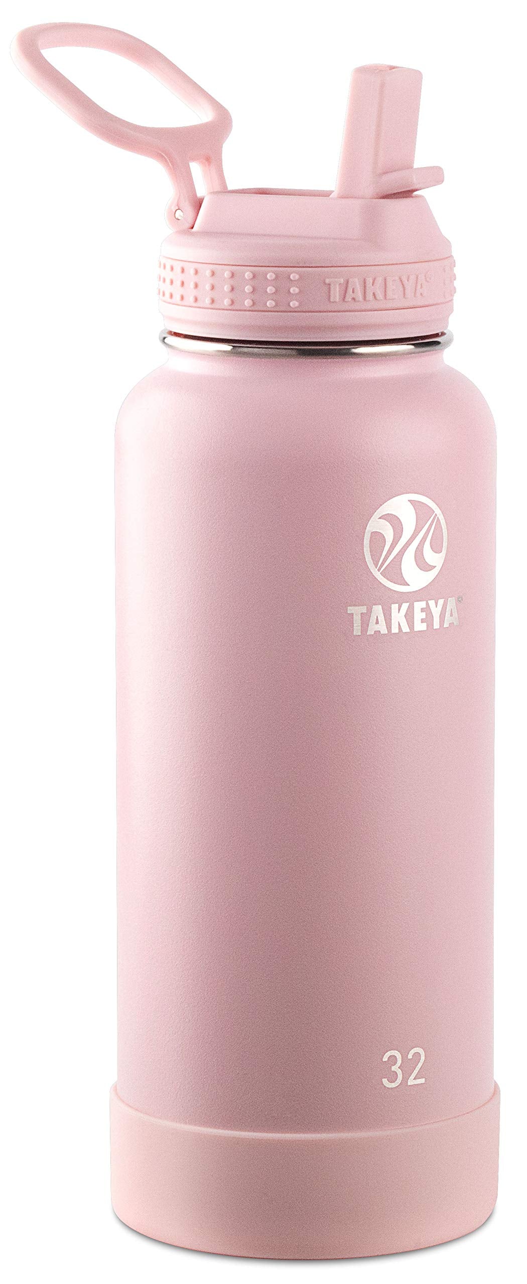 Takeya Actives 32 oz Water Bottle with Straw Lid - Double Wall Stainless Steel Insulation - Dishwasher Safe & BPA-Free - Removable Bumper - Blush