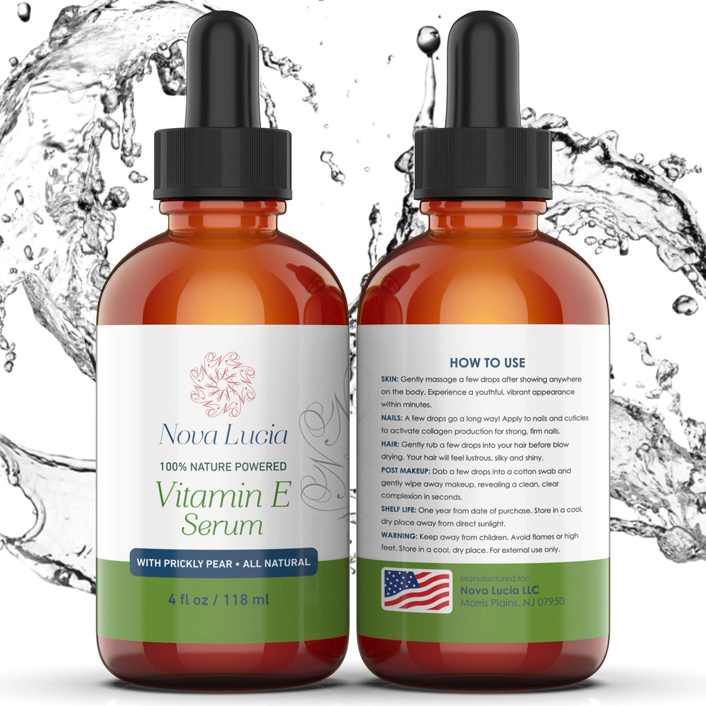 Nova Lucia Organic Vitamin E Oil - Pure Vitamin E for Skin, Face & Hair | Scar & Stretch Mark Treatment, Natural Moisturizer for Soft, Smooth