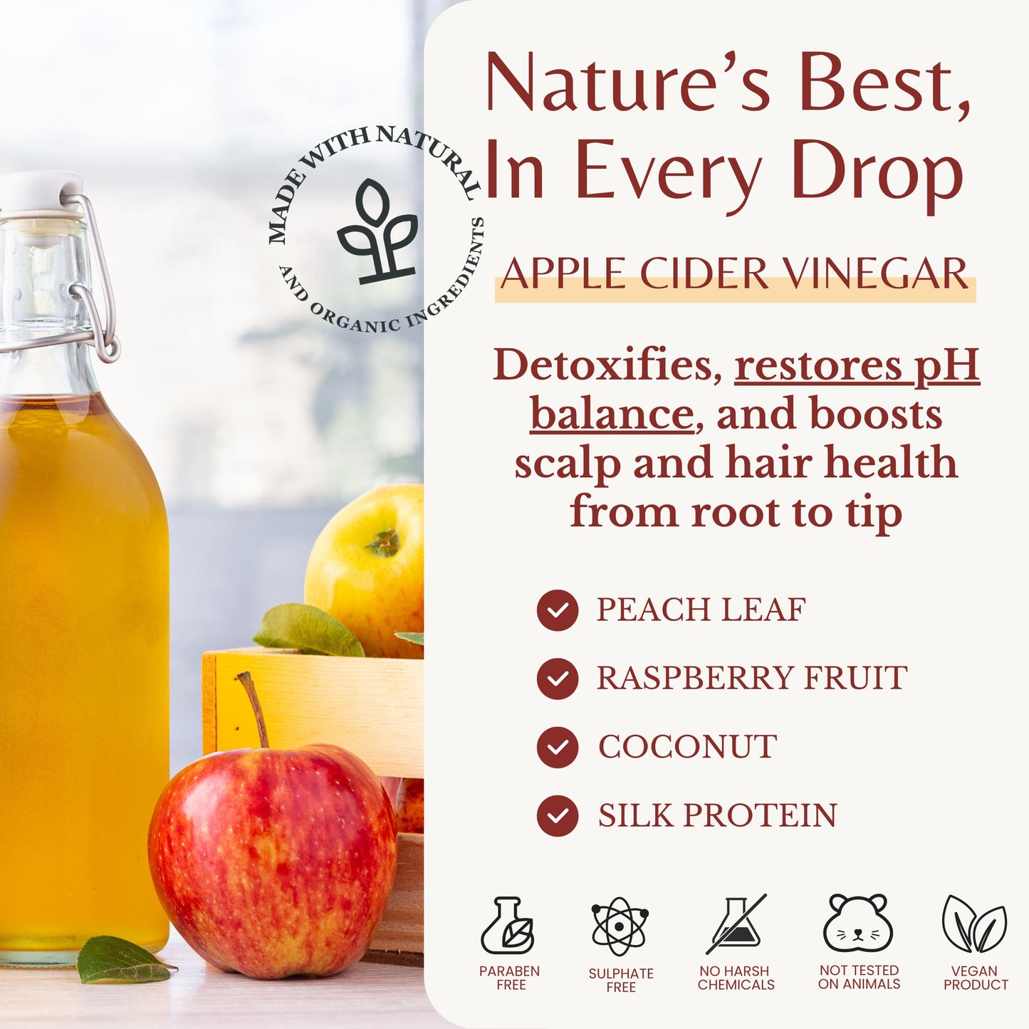 Edenika Botanicals Apple Cider Vinegar Shampoo and Conditioner Set, Deep Cleans, Clarifies, Detoxes Scalp & Hair, Balances pH, Botanical, Sulfate