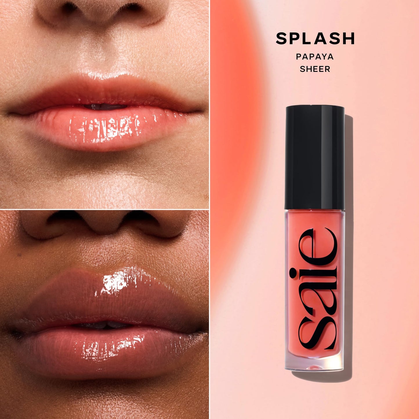 Saie Glossybounce - Hydrating Lip Gloss and Tinted Lip Oil Hybrid with Hyaluronic Acid & Jojoba Oil for Non-Sticky, Ultra-Shiny, Plump & Soft Lips -