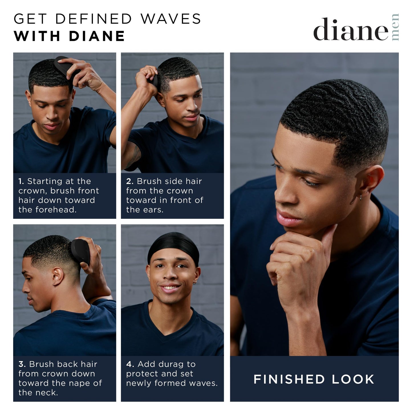 Diane 100% Boar Bristle Club Brush for Waves and Smoothing - Fine to Medium Hair Detangler for Men and Women, Shine Restorer, Soft on Scalp