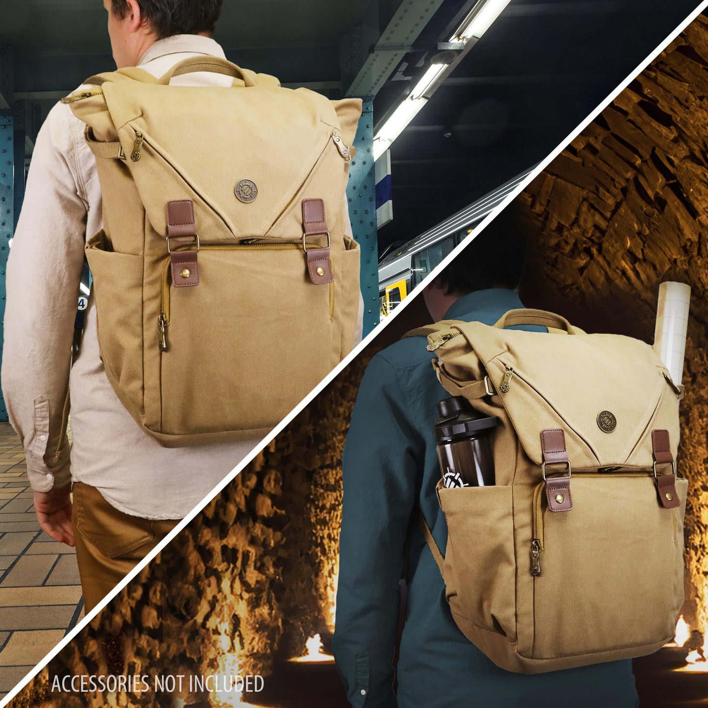 ENHANCE Venture Canvas DnD Backpack - RPG DM Bag for Dungeons and Dragons with Removable Dice Tray - Travel DnD Bag fits 4-6 Books Upright, 17" Laptop/DM Screen Slot, Luggage Slot, Chest and Map Strap