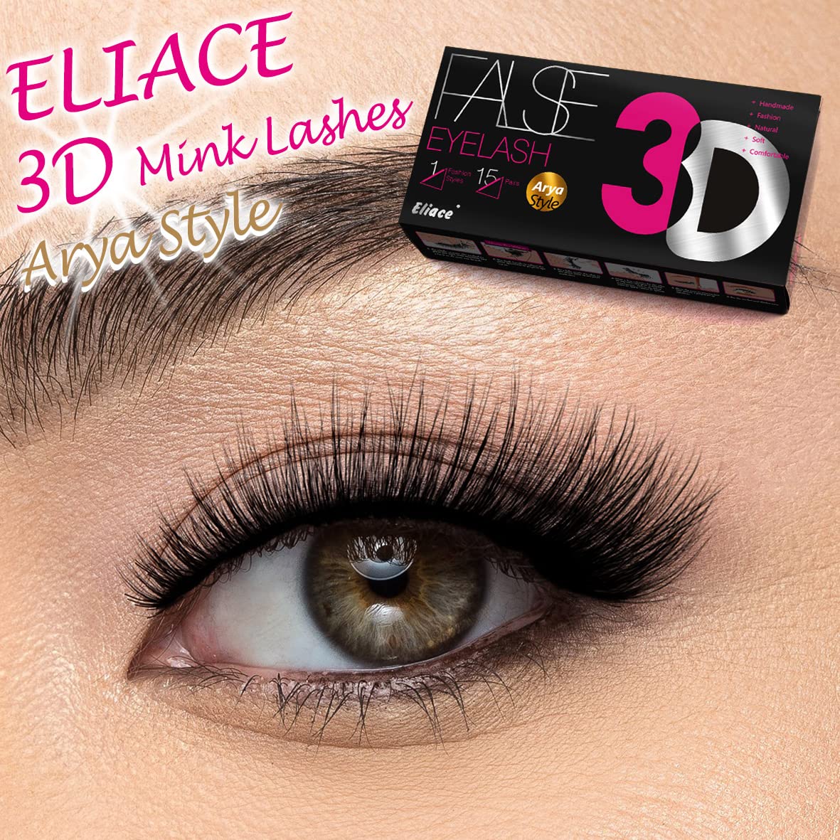 Eliace False Eyelashes Natural look Cat Eye Lashes Wispy Strips,15 Pairs 3D Mink Lashes Fake Eyelashes Volume Fluffy Thin Soft Band Comfortable Long