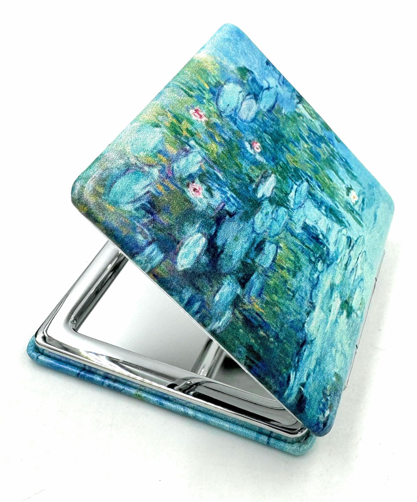 Aeisage Small Handbag Monet Compact Mirror - Folding Pu Leather, Unique Water Lilies Travel Mirror for Sister
