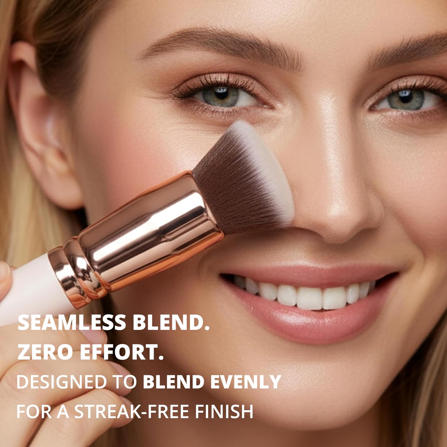 Lamora Makeup Brush Foundation Kabuki - Flat Top Face Brush for Liquid, Cream, and Powder Cosmetics - Full Coverage Blending, Buffing, Stippling