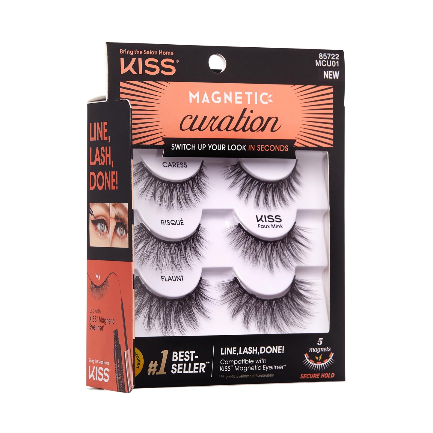 KISS Magnetic Curation False Eyelashes, 3 Pair with 5 Double Strength Magnets, Wind Resistant, Dermatologist Tested, Last Up To 16 Hours, Reusable Up…
