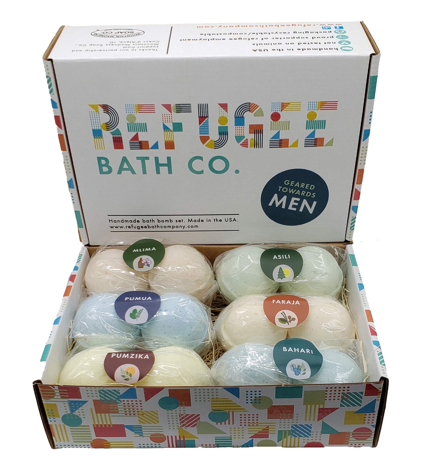 Refugee Bath Co. Mens Variety Bath Bombs, 2.5 oz Each, Cocoa Butter and Plant Based Ingredients, Vegan, Support Refugee Employment in The USA, Made…