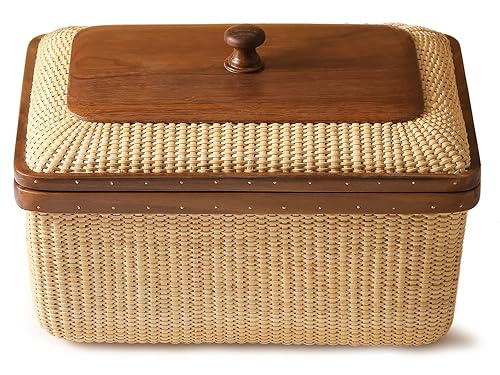 Teng Tian Cane-on-cane weave Storage Basket Box with Lid Multifunctional Storage Organiser Storage Basket Organizer Baskets Rectangular Boxes Woven