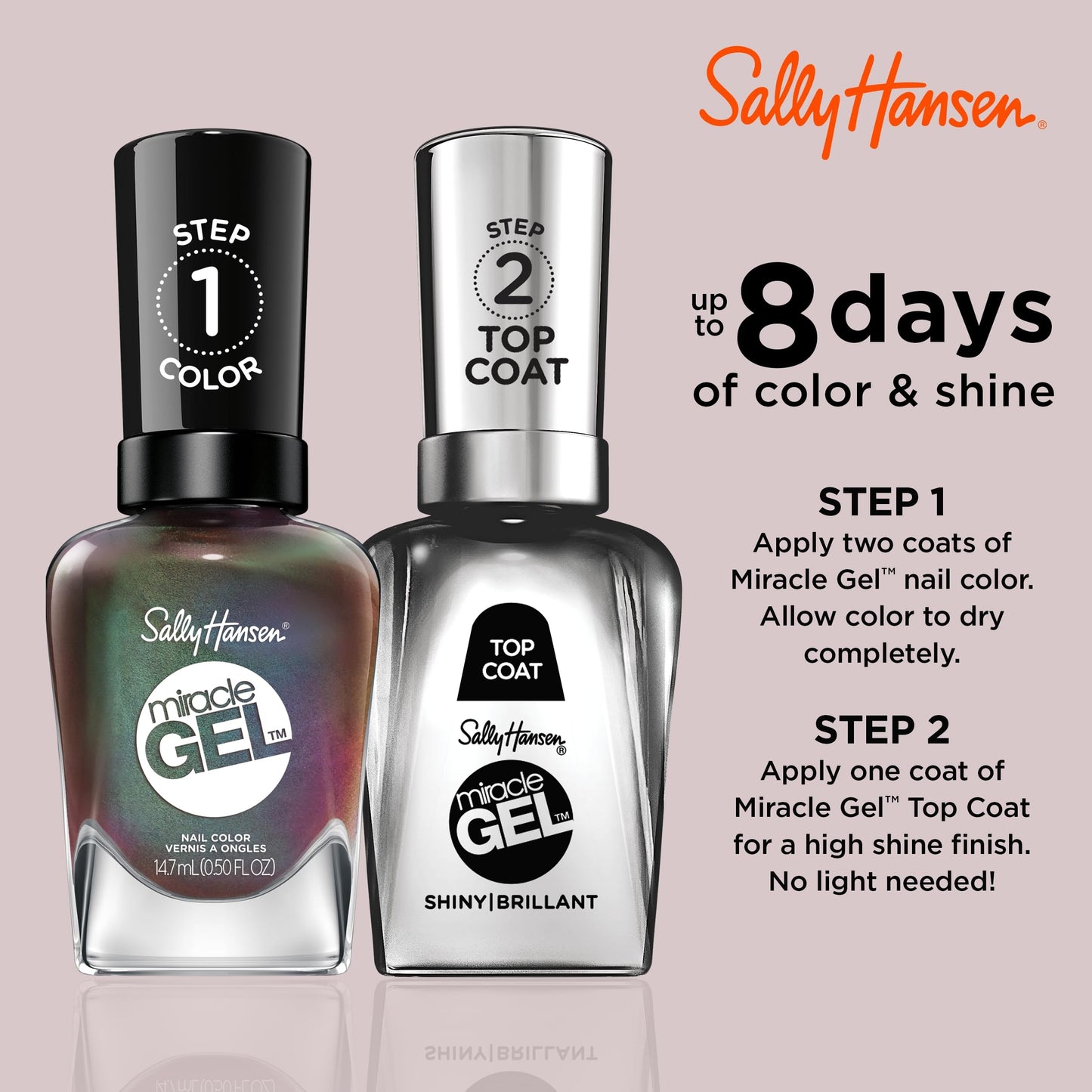 Sally Hansen Miracle Gel Salon Quality Nail Polish | Gel-Like Formula, Two-Step System, No UV Light Needed, Long Lasting | Opaque, Metallic | 841 Beauty & Personal Care Sally Hansen