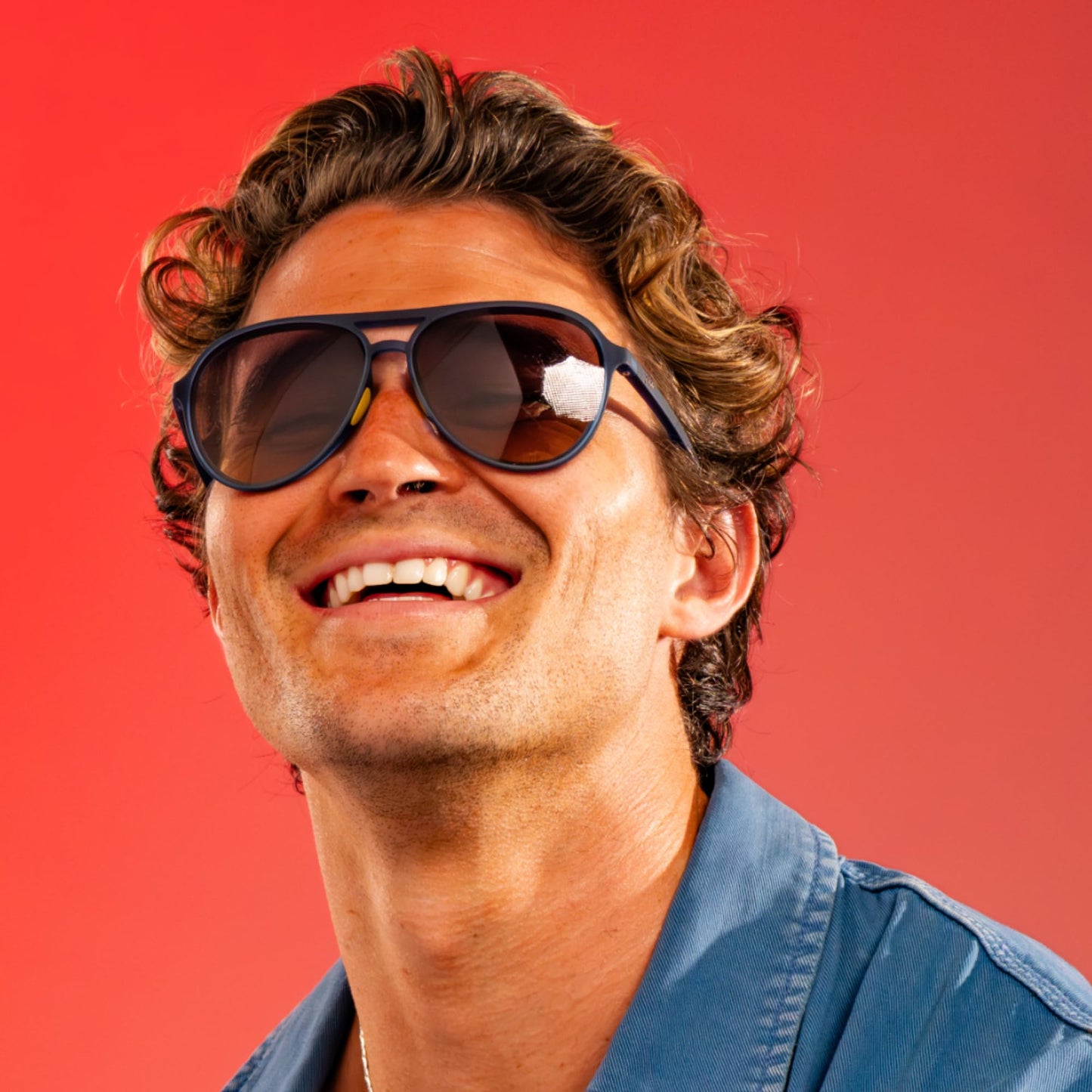 goodr Frequent Skymall Shoppers Polarized Aviator Sunglasses, Large Sized (Mach G), Navy Frame with Amber Gradient Lens, Dark to Light Tint, UV400