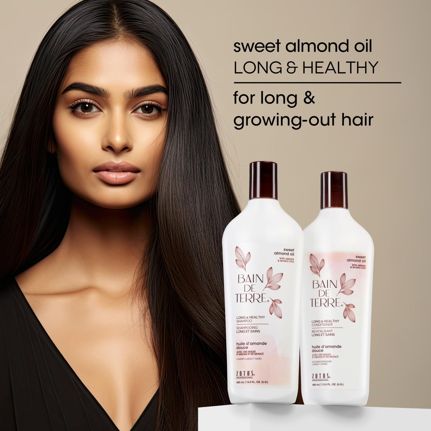 Bain de Terre Sweet Almond Oil Long & Healthy Shampoo, Strength & Protection for Weak, Damaged Hair, with Argan & Monoi Oils, Paraben-Free
