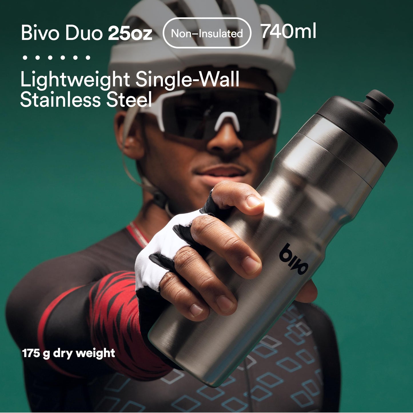 Bivo Duo 25oz Non Insulated Stainless Steel Bike Water Bottle - Lightweight for Cycling, Hiking, Sports - No Plastic Taste, Fits Most Cages…