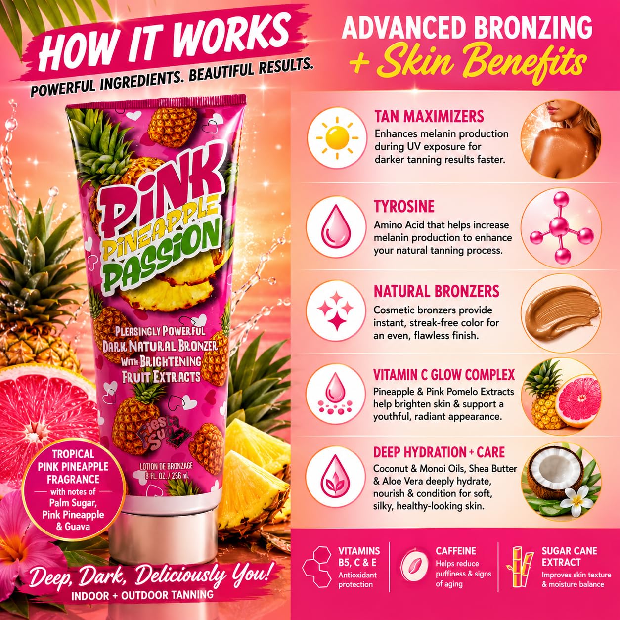 Fiesta Sun Pink Pineapple Passion Powerful Dark Natural Bronzer 8oz