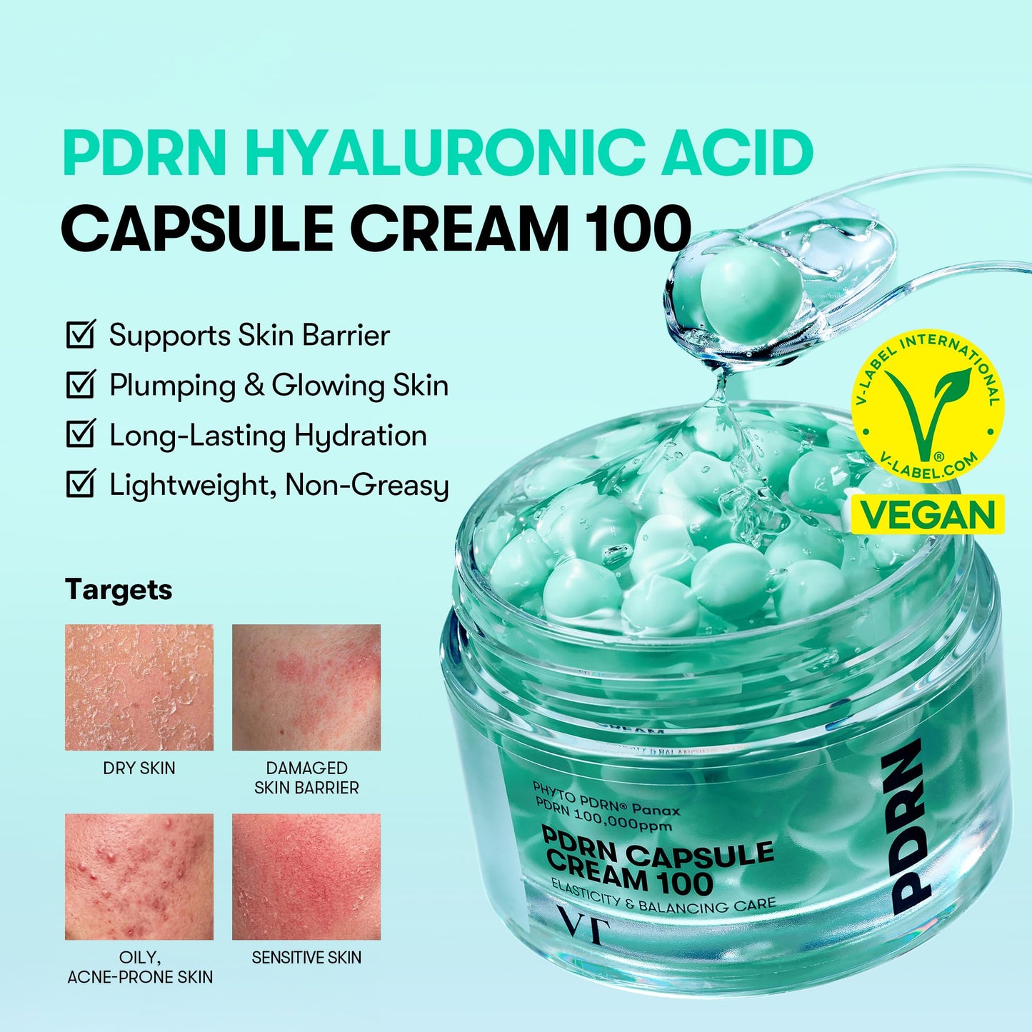 VT COSMETICS PDRN Capsule Cream 100, Hydrating Face Moisturizer with 100,000ppm PDRN, Hyaluronic Acid, 9 Peptides, Firming & Plumping Nourishing Beauty and Personal Care VT COSMETICS