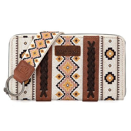 Wrangler Western Wallet Purse for Women with Aztec Southwestern Wristlet Strap Boho Women Purse Bi-fold Wallet CY-WG2202-W006CF