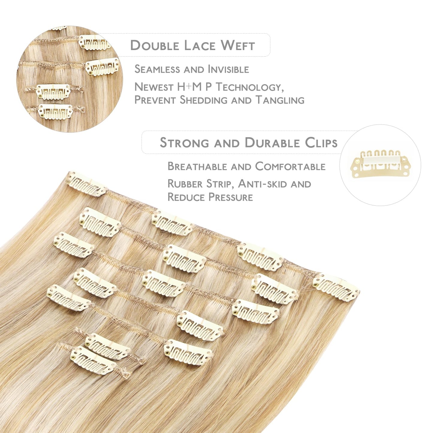 WENNALIFE Hair Extensions Clip In, 9pcs 24inch 150g Dirty Blonde Highlighted Bleach Blonde Thicker Clip In Hair Extensions Real Human Hair Remy hair Beauty and Personal Care Wennalife