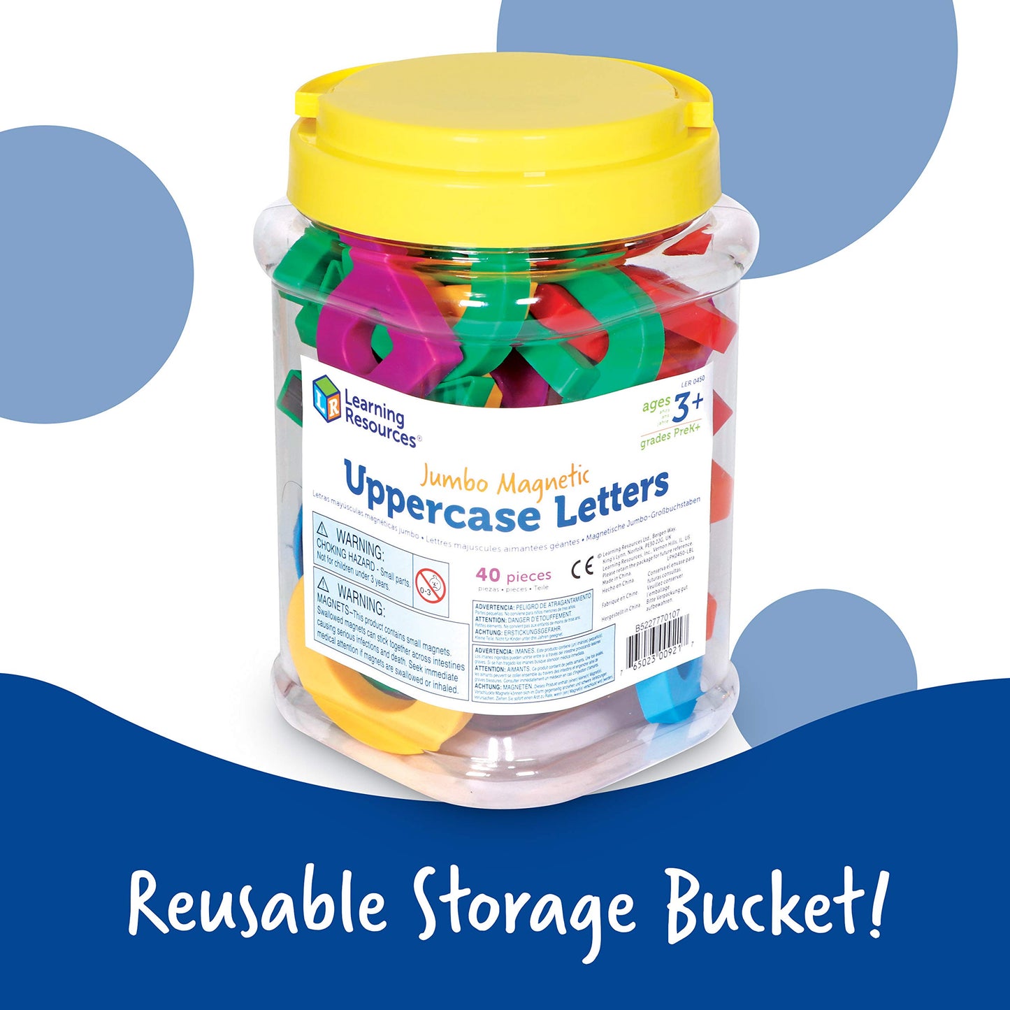 Learning Resources Jumbo Magnetic Uppercase Letters – 40-Piece Colorful ABC Set for Kids, Early Letter Recognition & Learning, Ages 3+