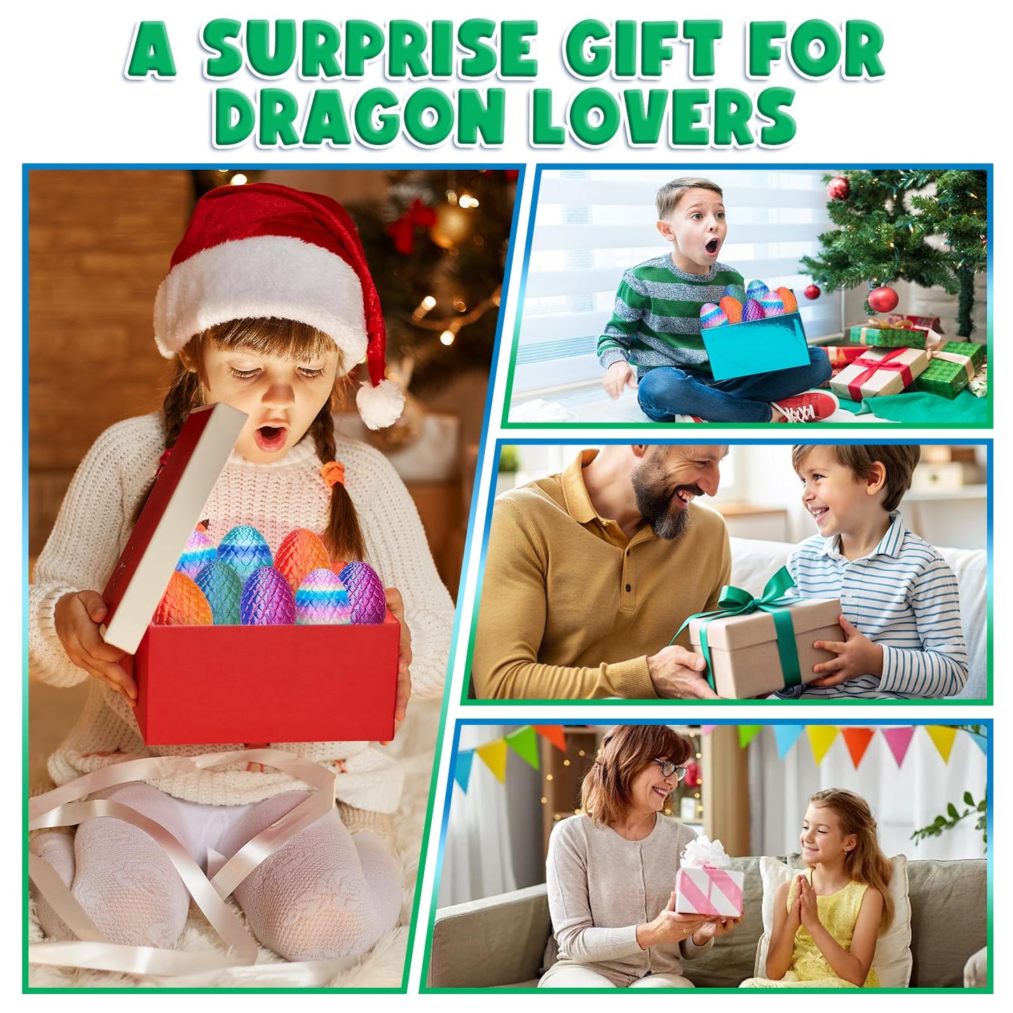 3D Printed Dragon Eggs with 4 Dragons Inside - Swappable Wing, Flexible Articulated Magnetic Dragons Animals Fidget Toy for Kids (Purple+Blue)