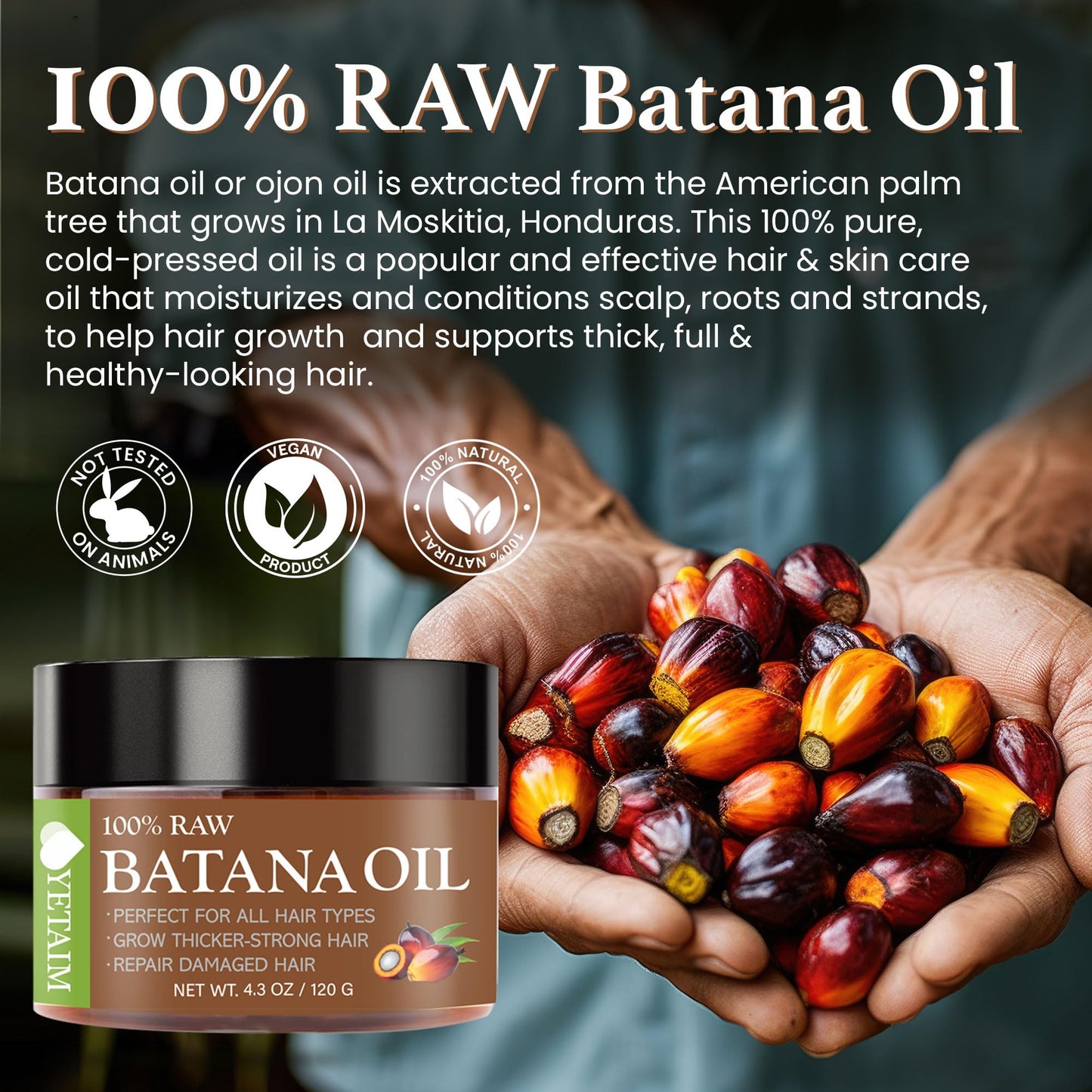 YETAIM Batana Oil for Hair Growth: 100% Natural Batana Oil Sourced from Honduras - Dr. Sebi Batana Oil