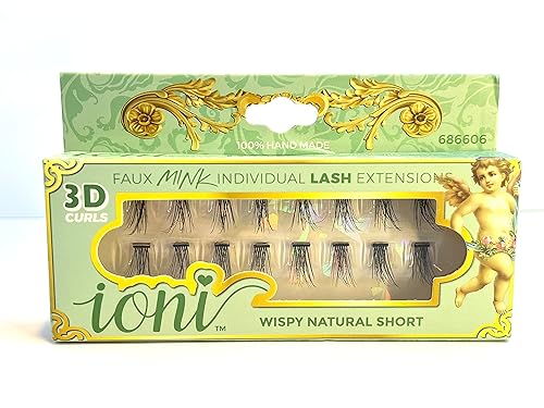 Ioni Cosmetics Faux Mink Individual Lash Extensons 3-STRAND Natural-Short, Black