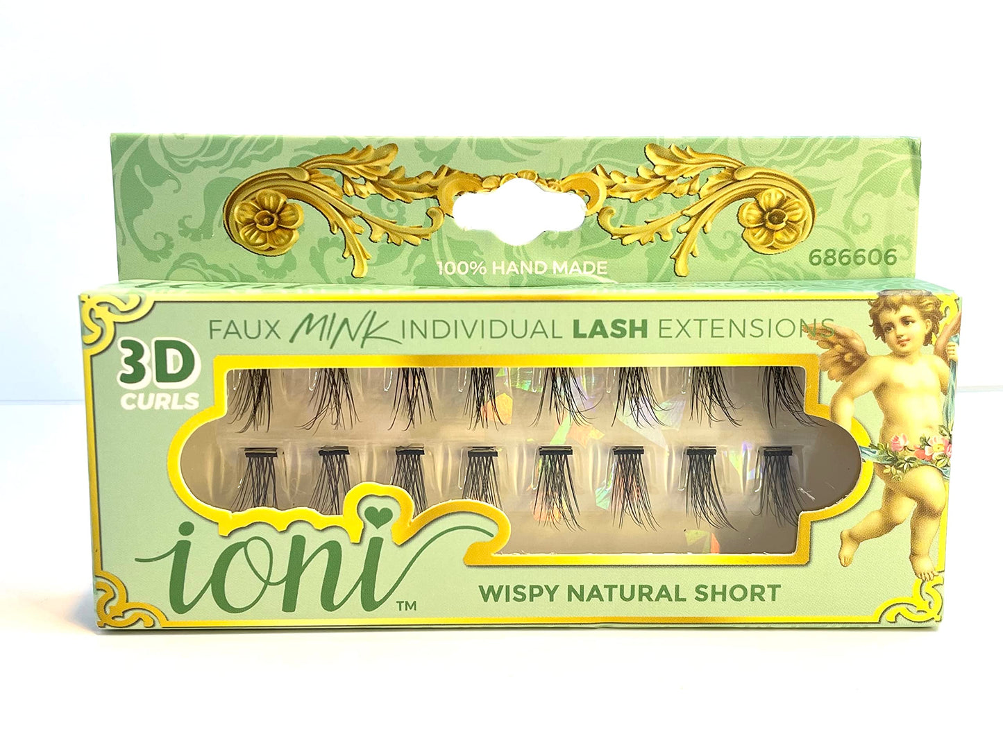 Ioni Cosmetics Faux Mink Individual Lash Extensons 3-STRAND Natural-Short, Black