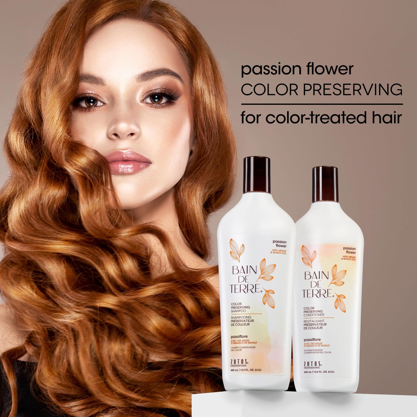 Bain de Terre Passion Flower Color Preserving Shampoo, for Vibrant Color & Protection from Fading, with Argan & Monoi Oils, Paraben-free, Vegan, 13.5