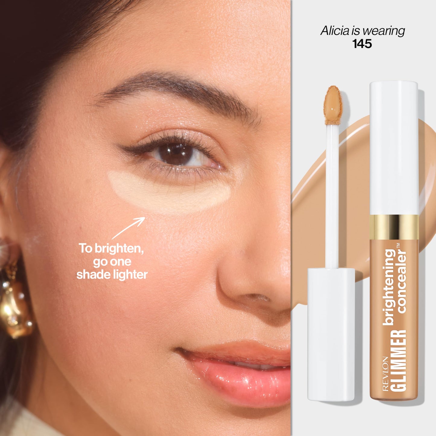 Revlon Glimmer Brightening Concealer, Liquid Under Eye Makeup, Made with Caffeine, Vitamin C, & Stevioside, 145, 0.3 fl oz