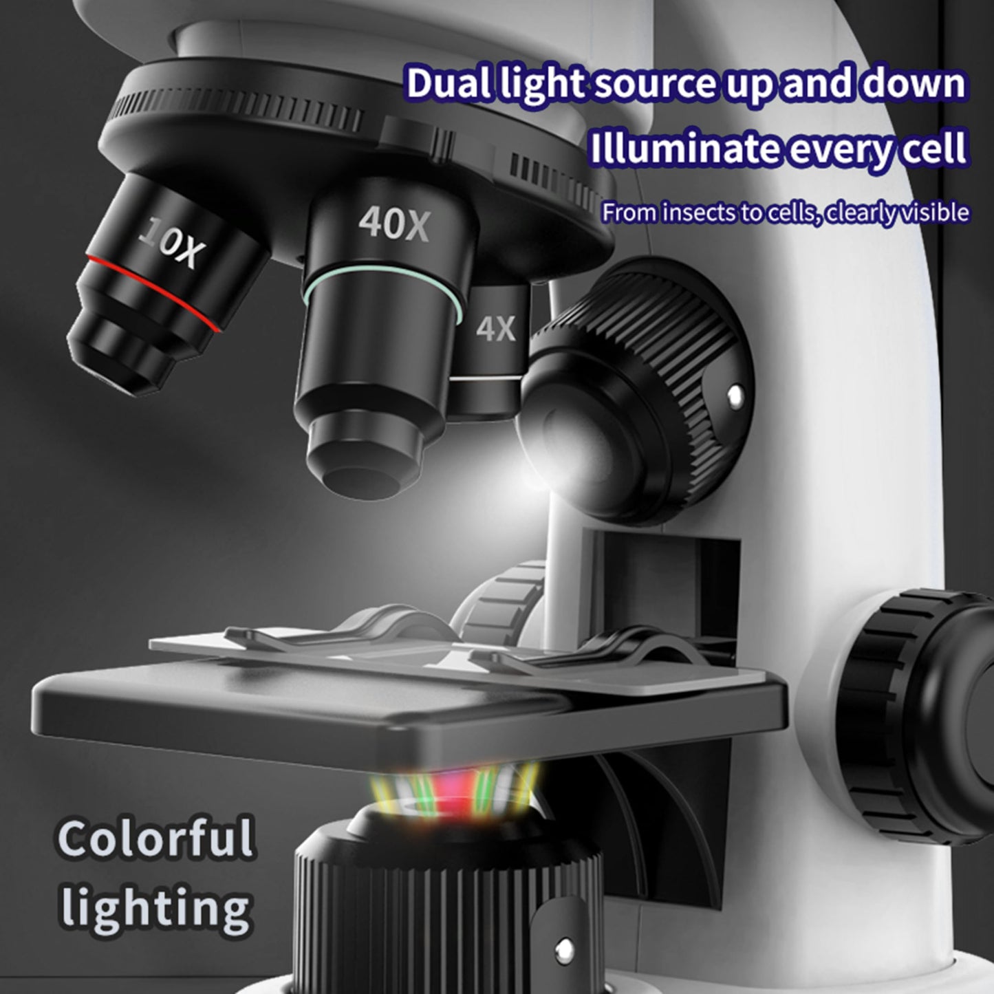 Double CC Kids Microscope Kit – 40x-1600x Beginner STEM Science Set with LED Light, Prepared Slides & Tools, Educational Toy Ages 5–12