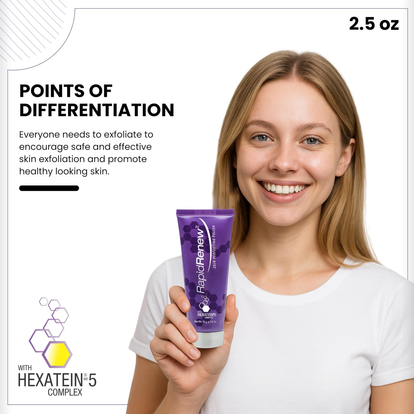 RapidRenew Skin Perfecting Polish - Exfoliating Face Wash and Facial Scrub with Vitamin C, Hexatein 5 Complex - Face Exfoliator for Women & Men, Pore