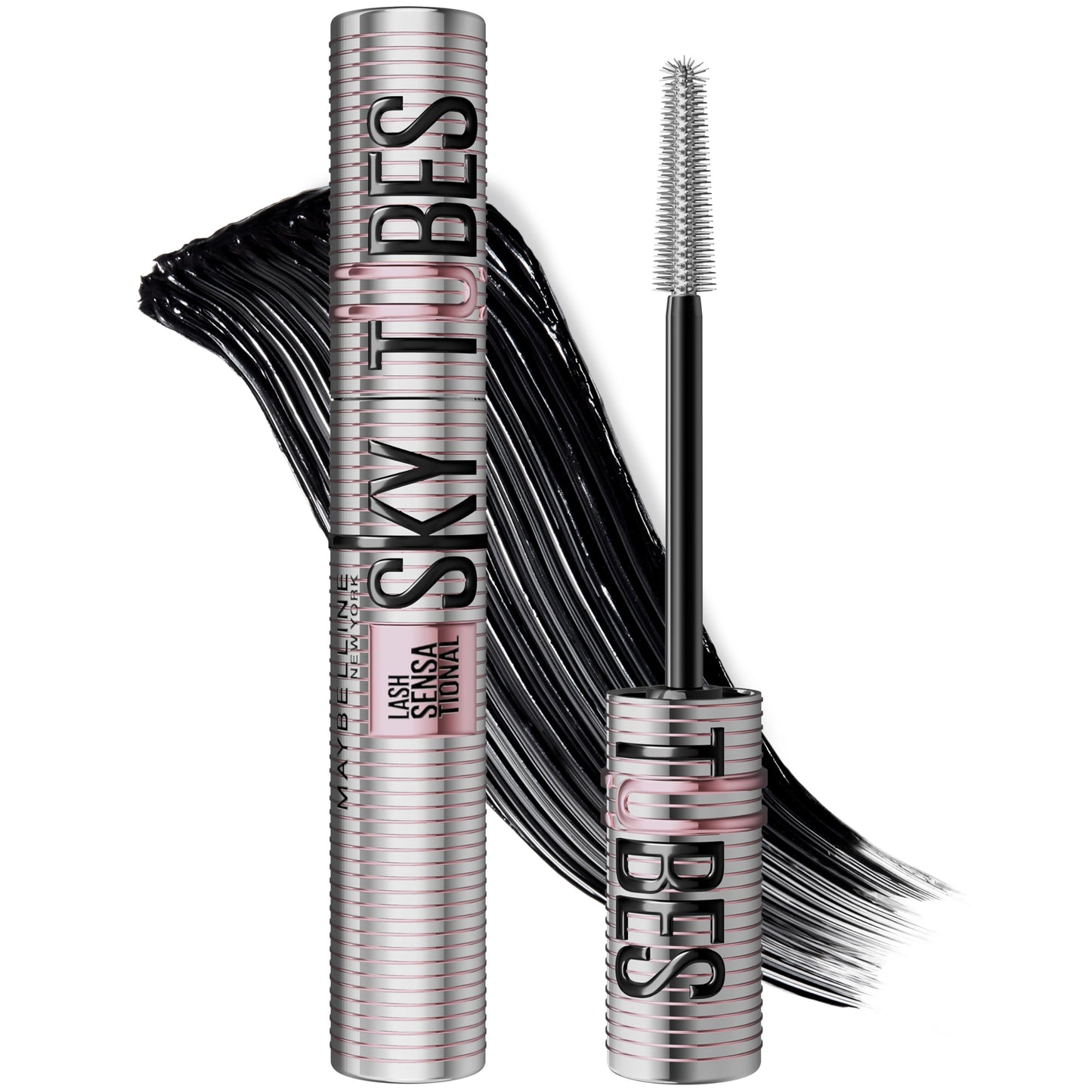 Maybelline Lash Sensational Sky Tubes Tubing Mascara, Extension-Like Lengthening Mascara, 24HR Eye Makeup with Shea Butter & Castor Oil, Very Black, 1