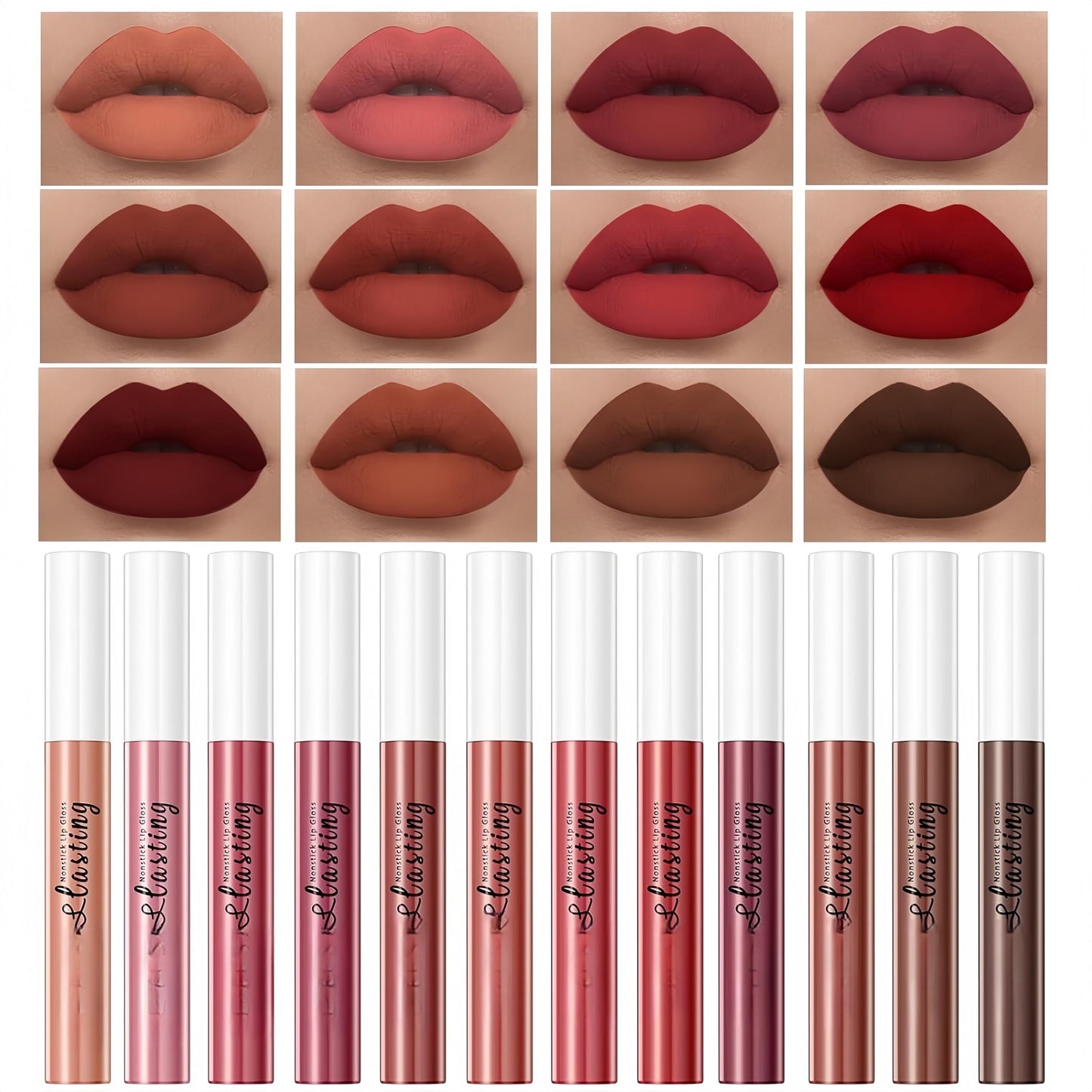 Melemando 12PCS Matte Liquid Lipstick Set Non-Stick Cup and Not Fade Pigmented Lipstick Long-Lasting Waterproof Velvet Lipgloss Kit Makeup for Girls