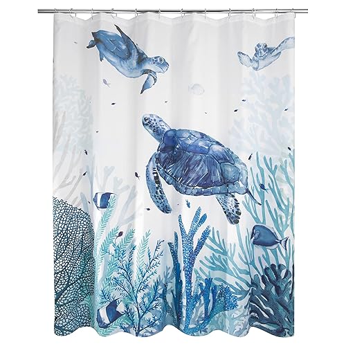 Allure Home Creation Deep Blue Sea Turtle Polyester Fabric Printed Shower Curtain 70"x72"