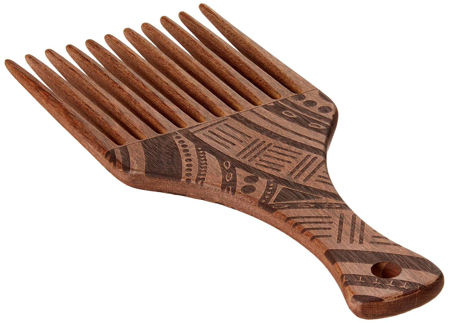 AFROPICK Wood Hair Pick for Long, Thick, Curly, & Afro Hair (Engraved Brown)
